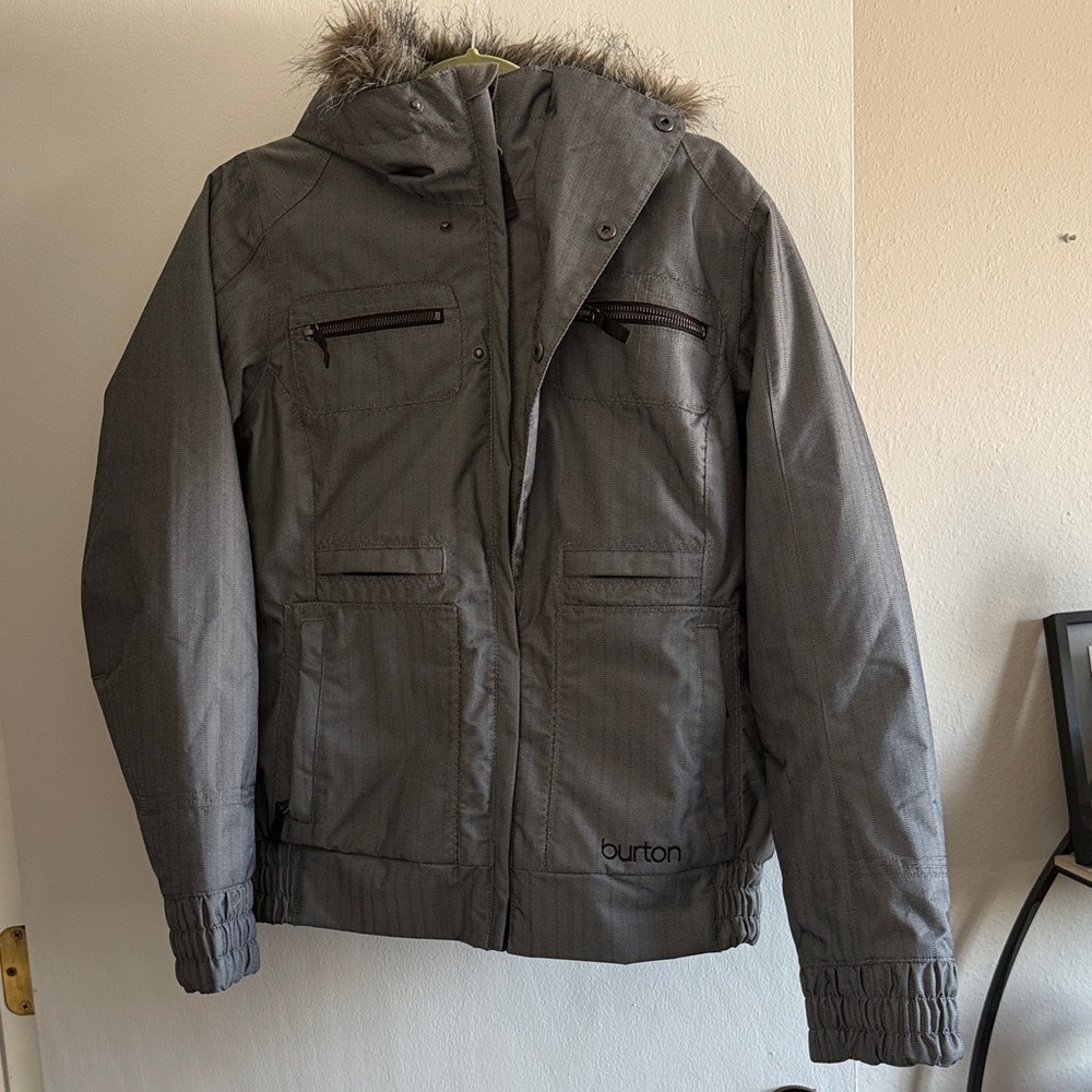 Burton Dry Ride Charcoal Snowboarding Jacket with Fur Trim